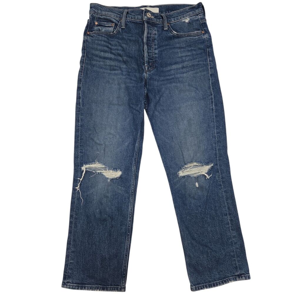 MOTHER The Tomcat Playing With Scissors Jeans 31 Distressed Cropped Straight Leg